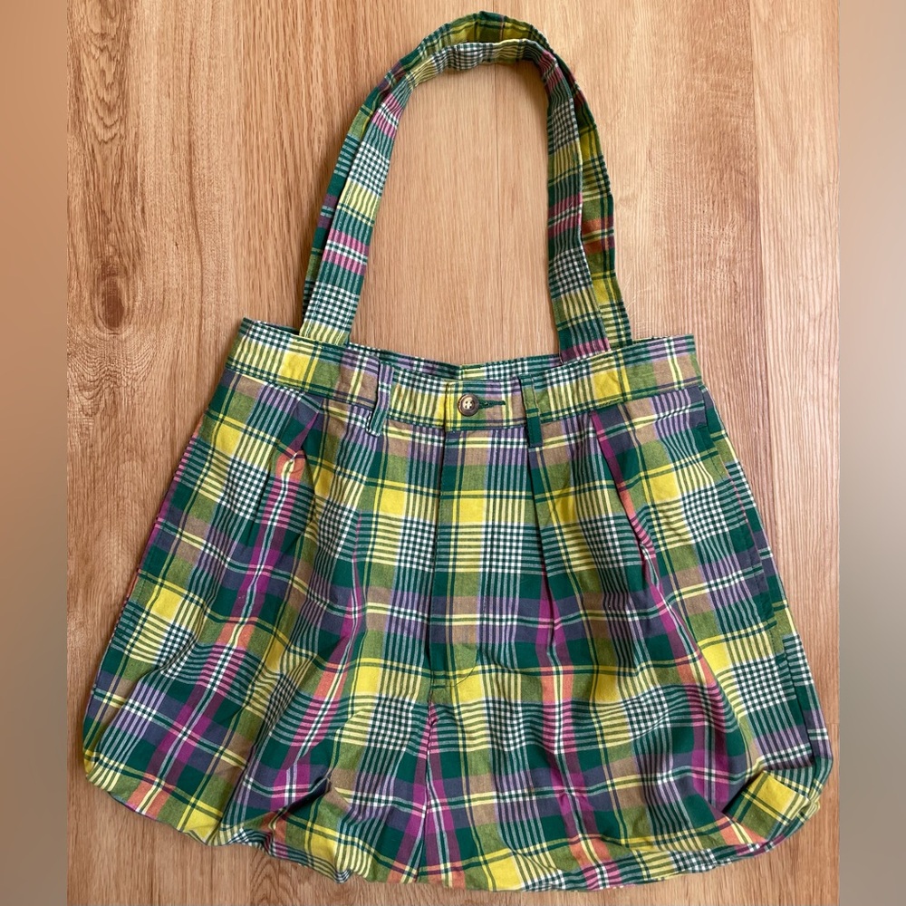 Handmade plaid shoulder bag purse made out of Gap pants preppy unique